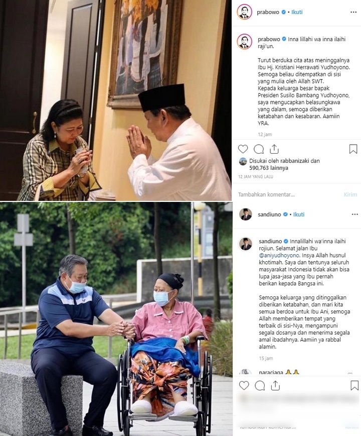 Ucapan Duka Cita Prabowo Subianto dan Sandiaga Uno