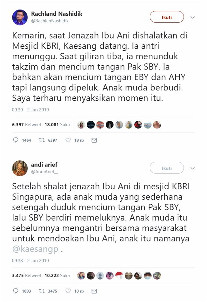 Busananya Dikecam Netter, Sikap Kaesang saat Melayat Ani Yudhoyono Dapat Pujian dari Andi Arief