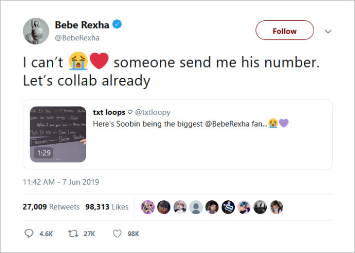 Soobin TXT Jadi Fans Sukses Usai Bebe Rexha Tanya Nomor Telepon Dan Ajak Kolaborasi Bareng