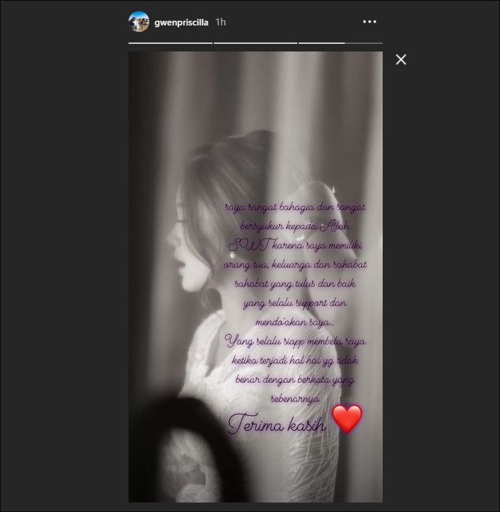 Ucapan Terima Kasih Gwen Priscilla