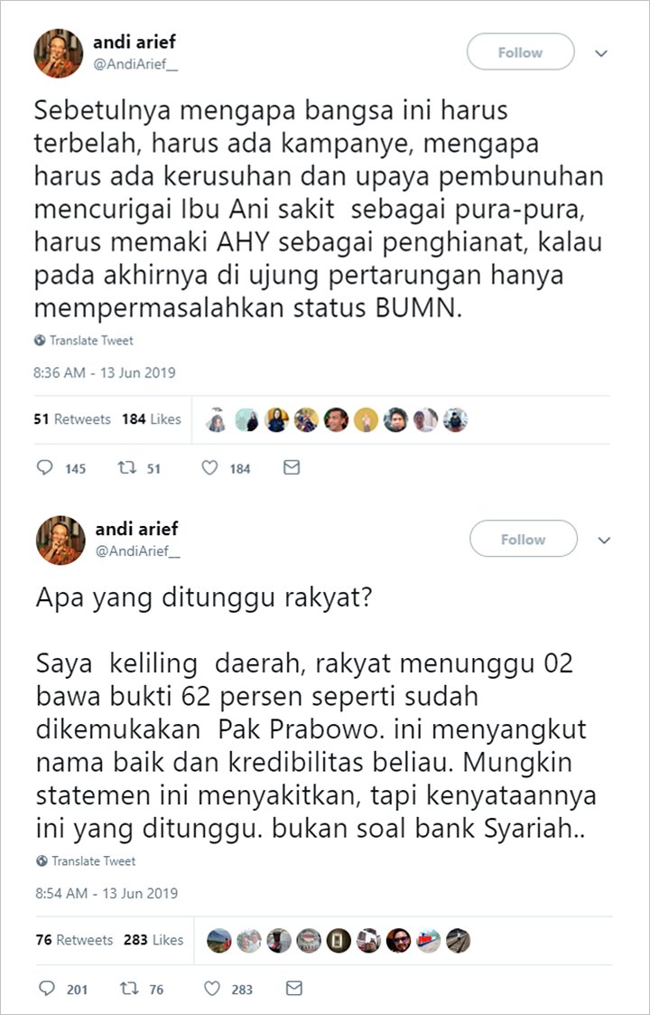 Elite Demokrat Andi Arief Sindir BPN yang Baru Permasalahkan Status Ma\'ruf Amin di Bank