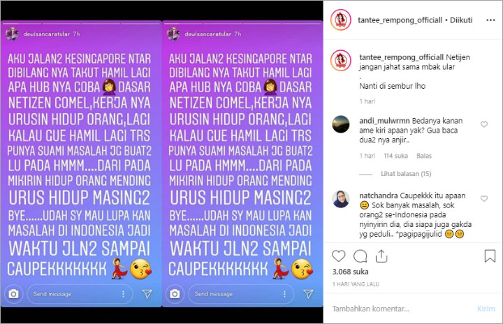 Dewi Sanca Murka Dengan Komentar Netizen Soal Hamil Duluan
