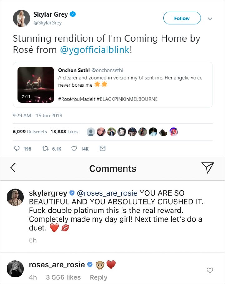 Rose BLACKPINK Dapat Banjir Pujian Dari Skylar Grey Usai Nyanyikan \'Coming Home\' Saat Konser