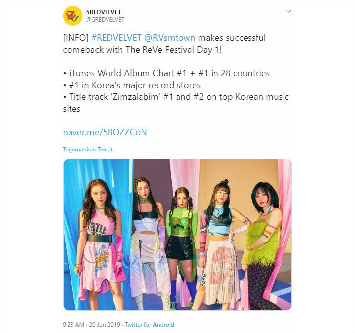 Album Comeback Red Velvet \'The ReVe Festival\' Sukses Puncaki Chart Album iTunes 28 Negara