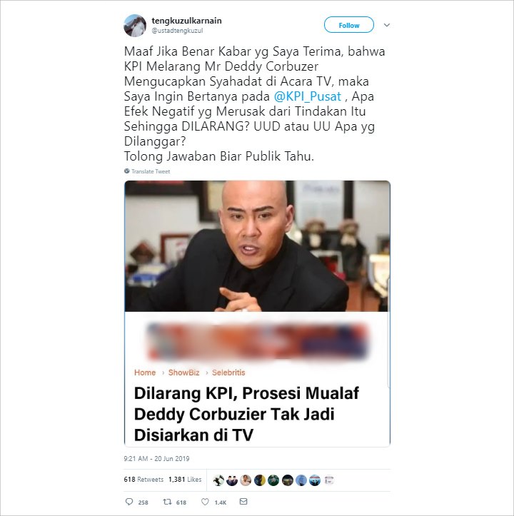 KPI Ditegur MUI Usai Larang Rencana Deddy Corbuzier Siarkan Langsung Proses Mualaf