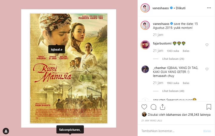 Unggahan Instagram Vanesha
