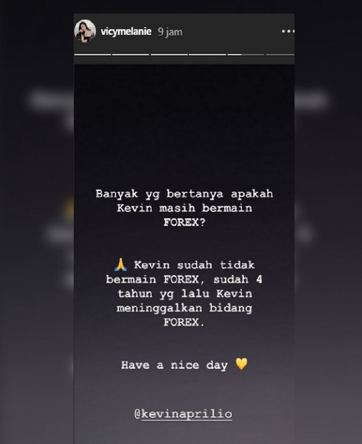 Vicy Bantah Kevin Aprilio Main FOREX Lagi