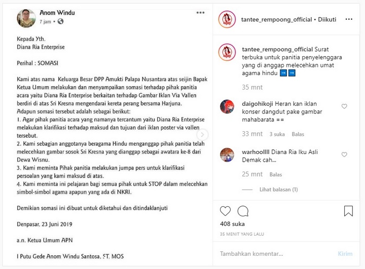 Poster Iklan Konser Via Vallen Dianggap Lecehkan Umat Hindu, Pihak Panitia Kena Somasi