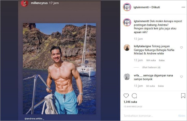 Millendaru Unggah Foto Andrew White Telanjang Dada, Netter Langsung Lapor ke Nana Mirdad