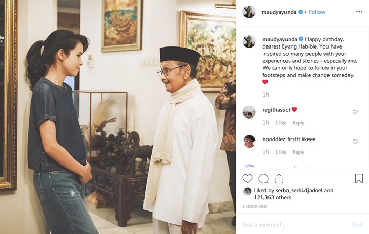 Unggah Foto Bareng BJ Habibie, Maudy Ayunda Tulis Ucapan 