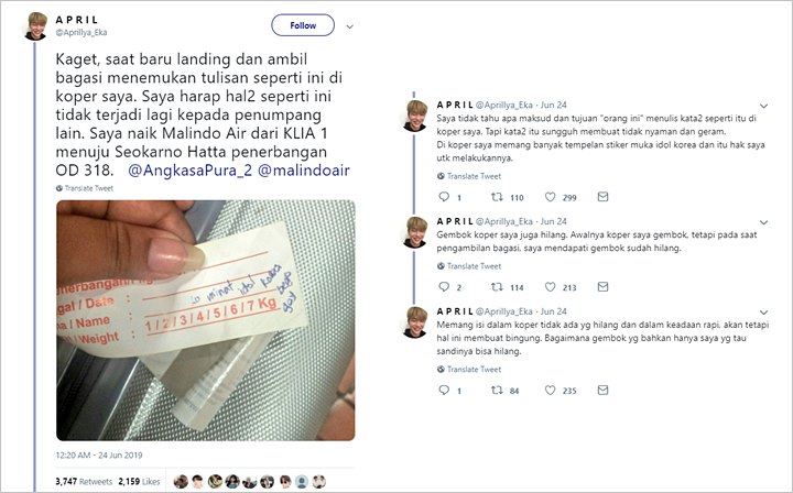 Naik Malindo Air, Viral Koper Fans K-pop Ini Diitulisi Kalimat Ejekan hingga Gembok Hilang