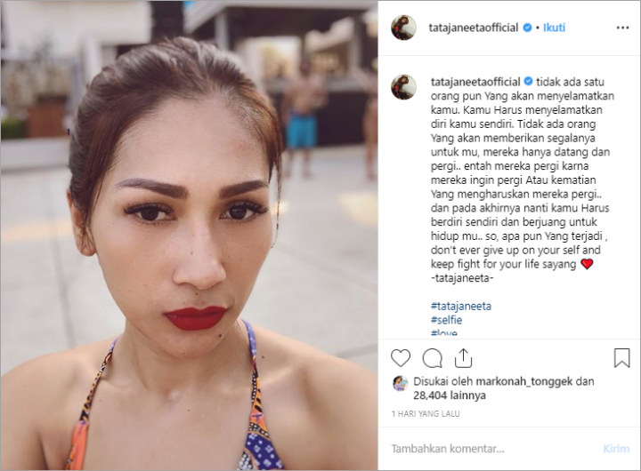 Resmi Bercerai, Tata Janeeta Tulis Caption Soal \'Selamatkan Diri Sendiri\'
