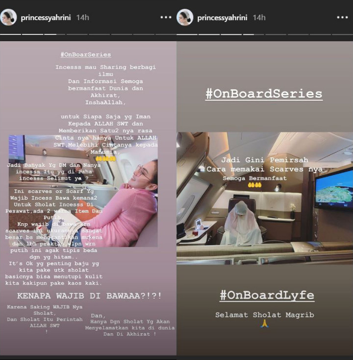 Cerita Syahrini soal caranya salat di dalam pesawat