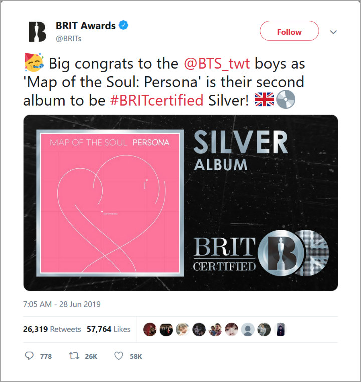 \'Map Of Soul: Persona\' Berhasil Jadi Album BTS Kedua Yang Raih Sertifikat Silver Di Inggris
