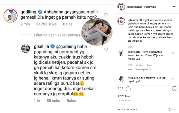 Balasan Gisel di Komentar Gading