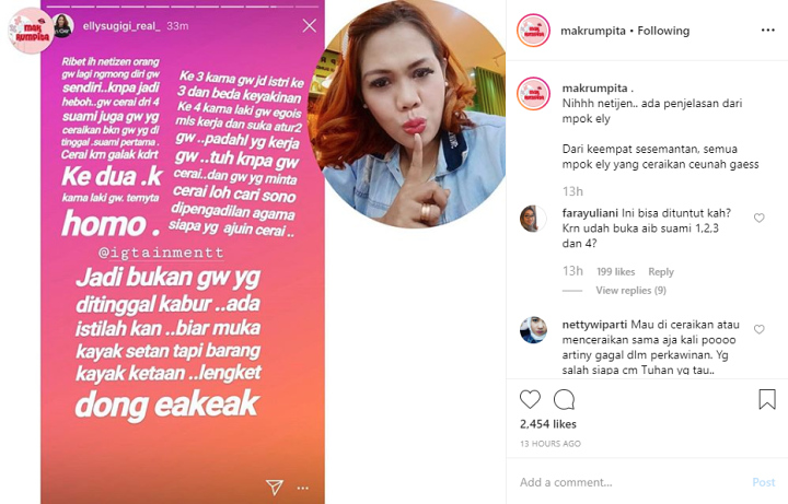 Ely Sugigi InstaStory