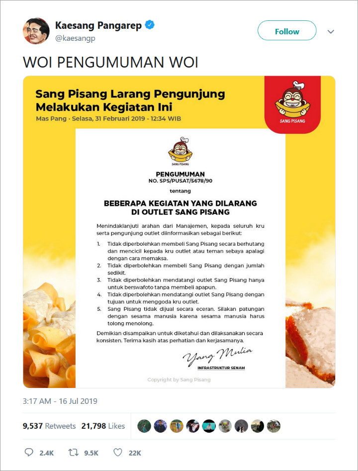  Kaesang Pangarep Rilis Aturan Larang Selfie di Toko Miliknya, Sindir Garuda?