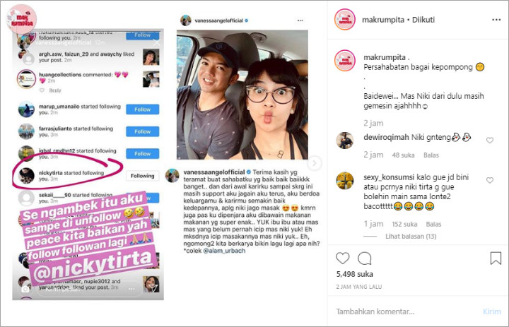 Nicky Tirta Unfollow Instagram Vanessa Angel