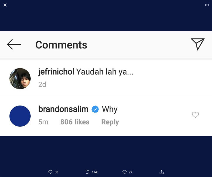 Brandon Salim Tulis Ungkapan Sedih Saat Tahu Jefri Nichol Ditangkap Karena Narkoba