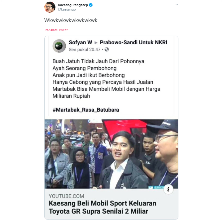  Kaesang Disindir \'Ngibul\' Bisa Beli Mobil Sport Rp 2 Miliar, Warganet Ngakak Bully-an Salah Alamat