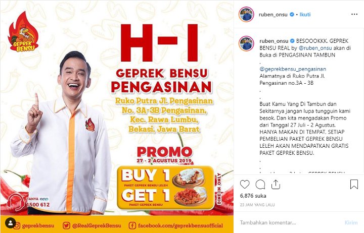 Ruben Onsu Buka Kedai Ayam Geprek Baru di Tengah Teror Mistis, Begini Reaksi Netter