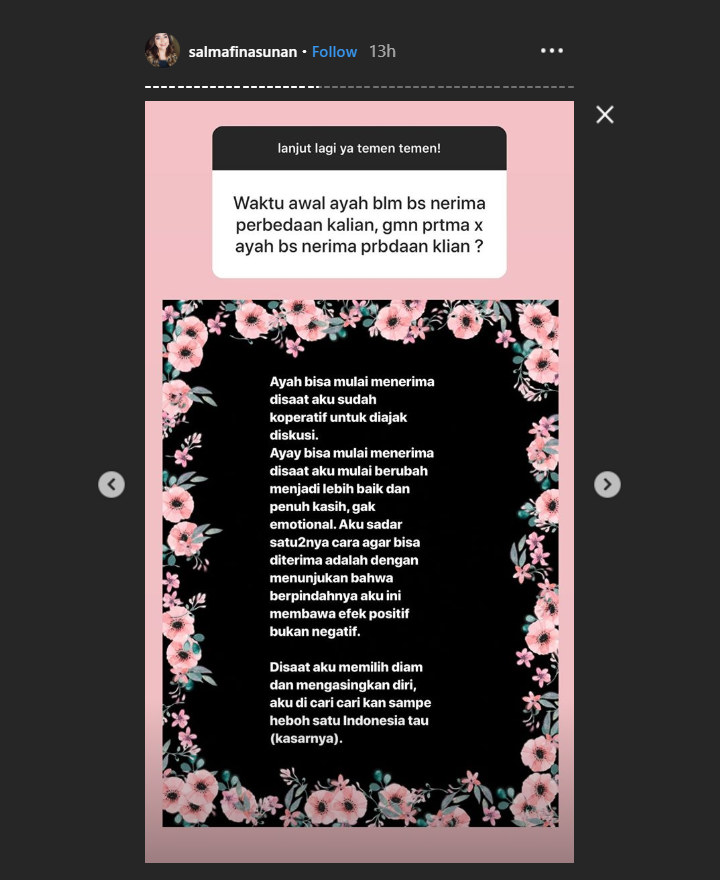 Salmafina Ungkap Sang Ayah Sudah Menerima Keputusan Anaknya Pindah Agama