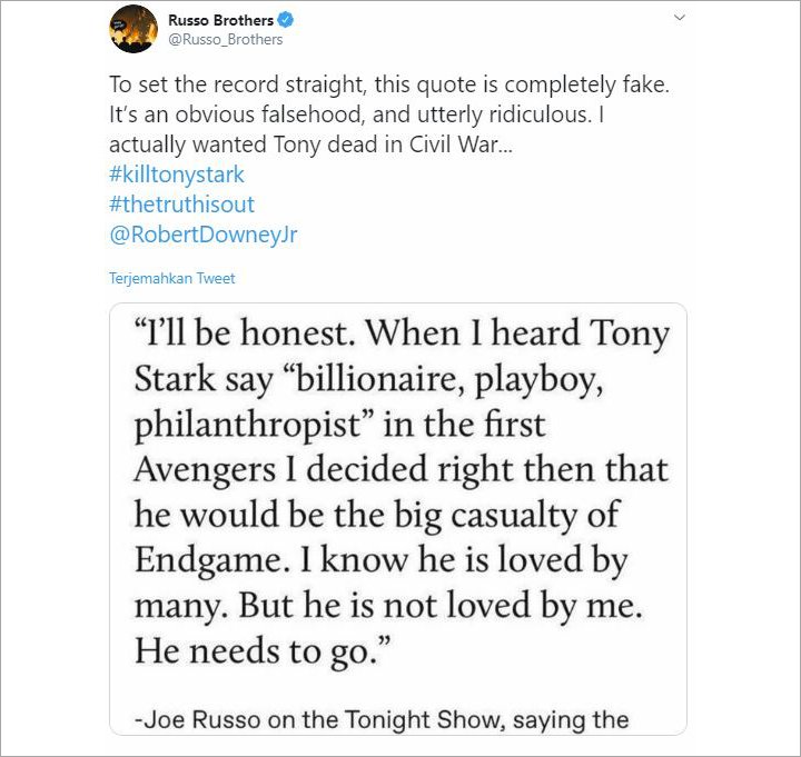 Russo Brothers Ternyata Sudah Ingin Bunuh Tony Stark Sejak \'Captain America: Civil War\'