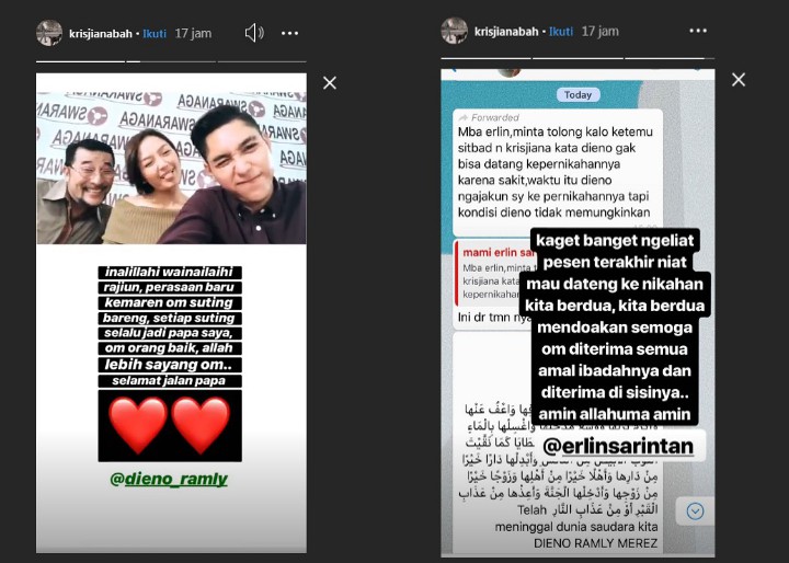 Berduka Aktor Dieno Ramly Wafat, Krisjiana Baharudin 