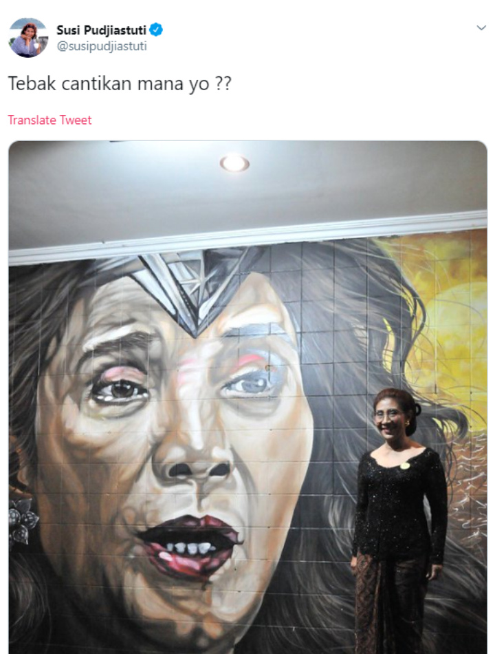 Pamerkan Foto Mural Ala \'Wonder Woman\', Cuitan Menteri Susi Banjir Pujian