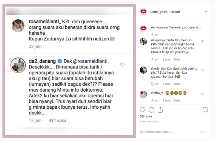 Meldi Tak Terima Suaranya Dihina Mirip \'Kaleng Krupuk\', Danang Beri Sindiran MenohokO