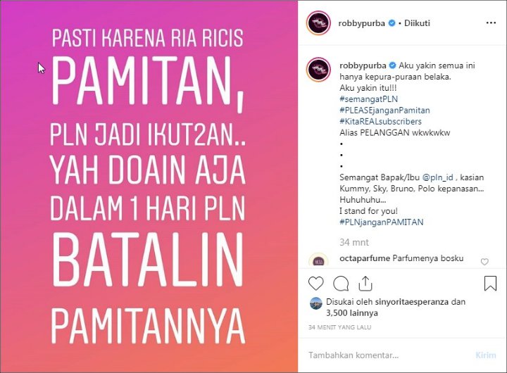 Robby Purba Balik \'Disentil\' Netter Usai Seret Nama Ria Ricis di Postingan Mati Lampu