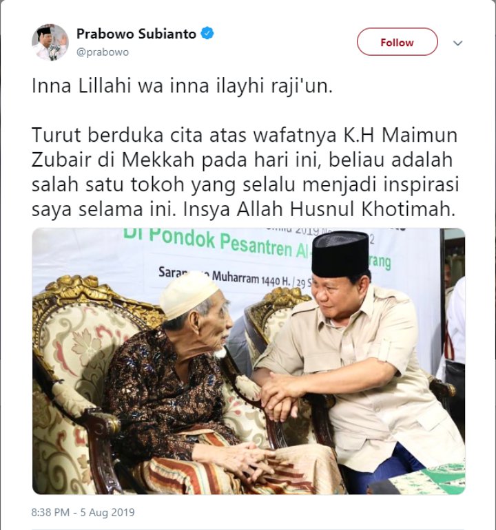 Belasungkawa Prabowo