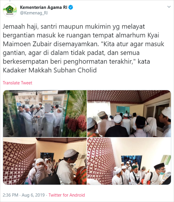 Ribuan Jemaah Haji dan Santri Beri Penghormatan Terakhir Untuk Mbah Moen