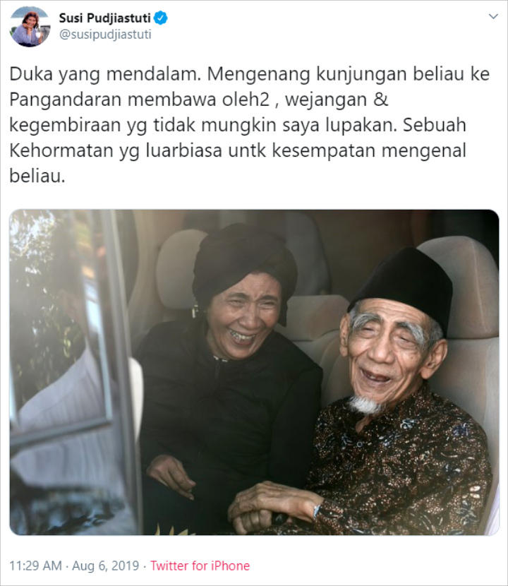 Ungkapkan Bela Sungkawa, Menteri Susi Puji Mbah Moen Tokoh Pemersatu Bangsa