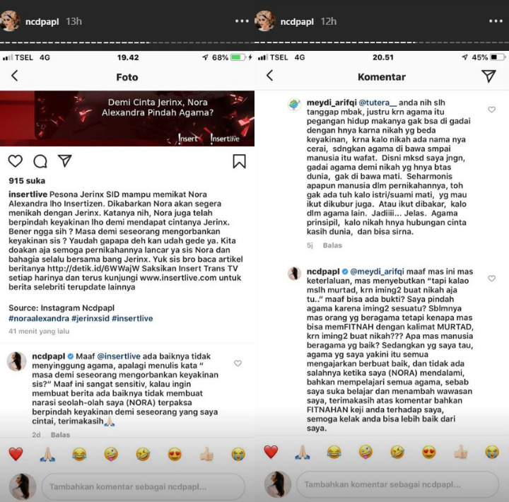 Nora Pacar Jerinx SID Ngamuk Sopan Difitnah Murtad, Siap Nikah Beda Agama?