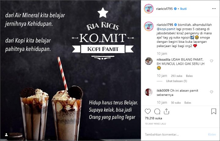 Ria Ricis Buka Bisnis Kopi Pamit