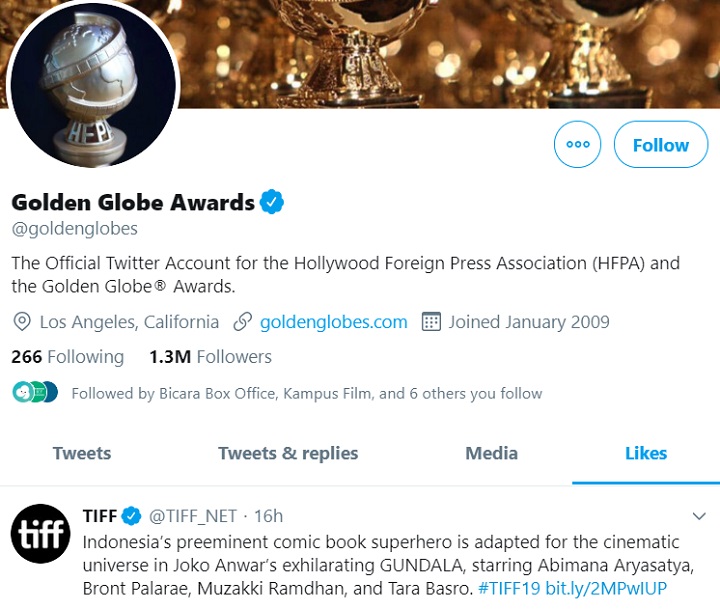Akun Golden Globes Like TIFF Soal Gundala