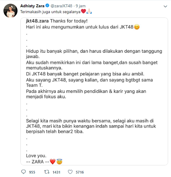 Zara JKT48 Lulus