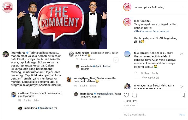 Imam Darto Ucapkan Terima Kasih Dan Benarkan Soal ‘The Comment’ Pamit