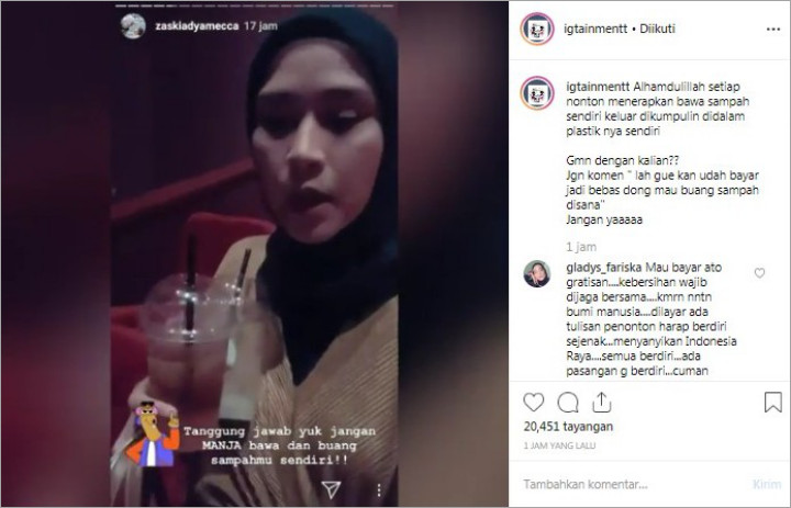Zaskia Adya Mecca Tegur Penonton Bioskop yang Hobi Tinggalkan Sampah Usai Nonton