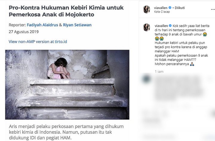 Tanggapan Via Vallen Soal Hukuman Kebiri Pelaku Pencabulan