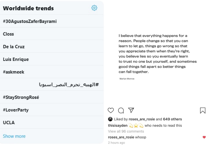 Tagar \'Tetap Kuat Rose\' Trending Usai Rose BLACKPINK Komentar di Postingan Ini