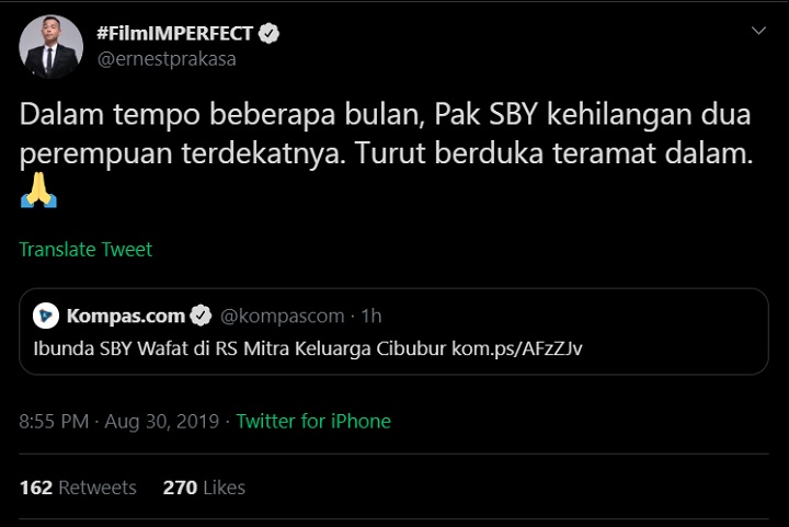 Belasungkawa Ernest Prakasa