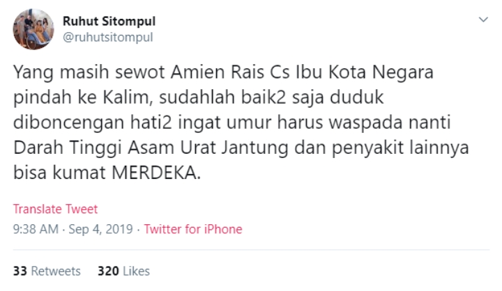 Amien Rais Ingin Jokowi Batal Pindah Ibu Kota, Ruhut Sitompul: Ingat Umur Nanti Darah Tinggi