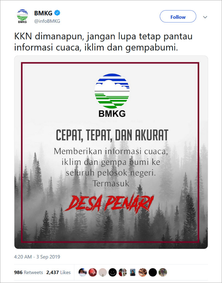 Viral KKN Desa Penari, Lembaga Negara Ternyata Ikut Bagikan Cuitan Kocak