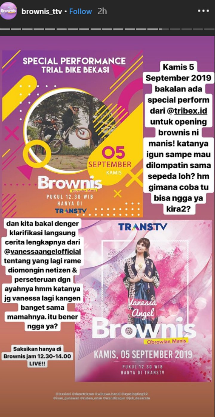 ‘Brownis’ Kembali Undang Vanessa Angel Usai Heboh Kabar Perseteruan Dengan Ayahnya