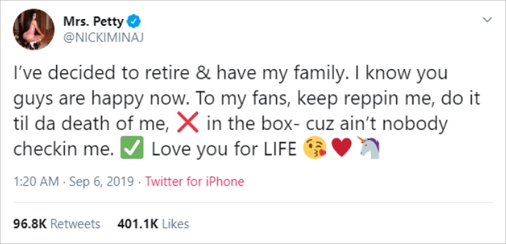 Nicki Minaj Umumkan Pensiun dari Dunia Musik Gara-Gara Ingin Berkeluarga
