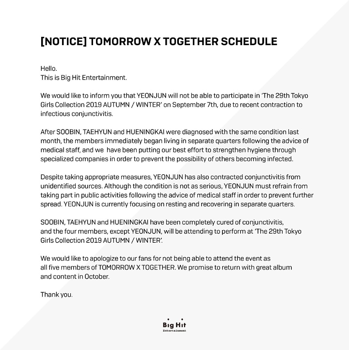 Big Hit Ent Umumkan Rencana Comeback TXT Dan Kondisi Kesehatan Terbaru Para Member