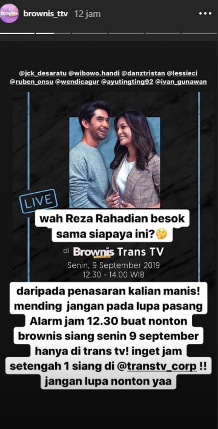 Bahas Soal Film ‘Twivortiare’, ‘Brownis’ Bakal Undang Reza Rahadian dan Raihaanun