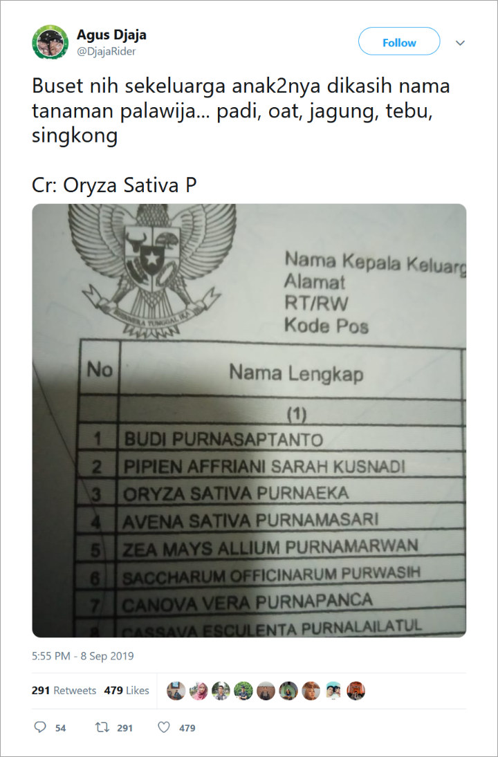 Unik Keluarga Ini Beri Nama Palawija Untuk 6 Anaknya